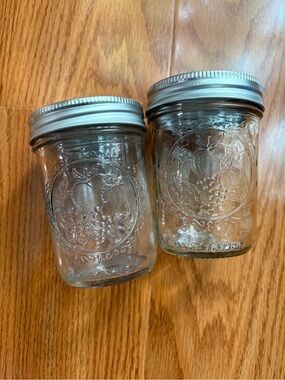 6 OZ Embossed Glass Ball Jars with Silver Lids - Set of 2